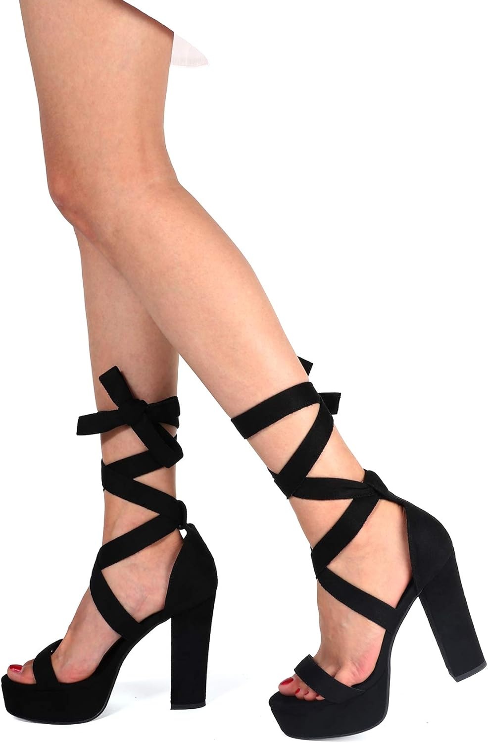 image:imageIDIFU IN5 Sabrina Platform Block Chunky High Heels Ankle Strap Heeled Sandals Sexy Wedding Party Dress Shoes for Women Open Toe HeelsBlack Strap