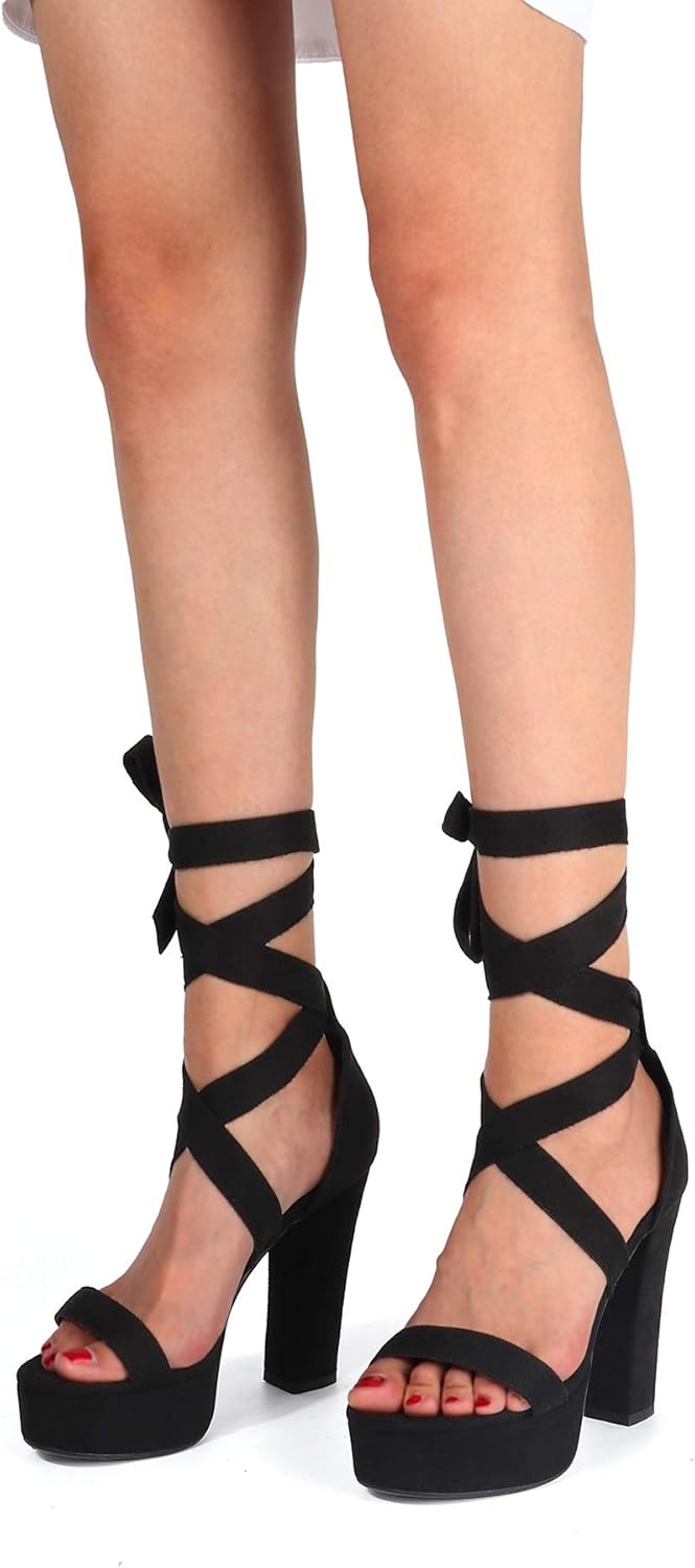 image:imageIDIFU IN5 Sabrina Platform Block Chunky High Heels Ankle Strap Heeled Sandals Sexy Wedding Party Dress Shoes for Women Open Toe HeelsBlack Strap