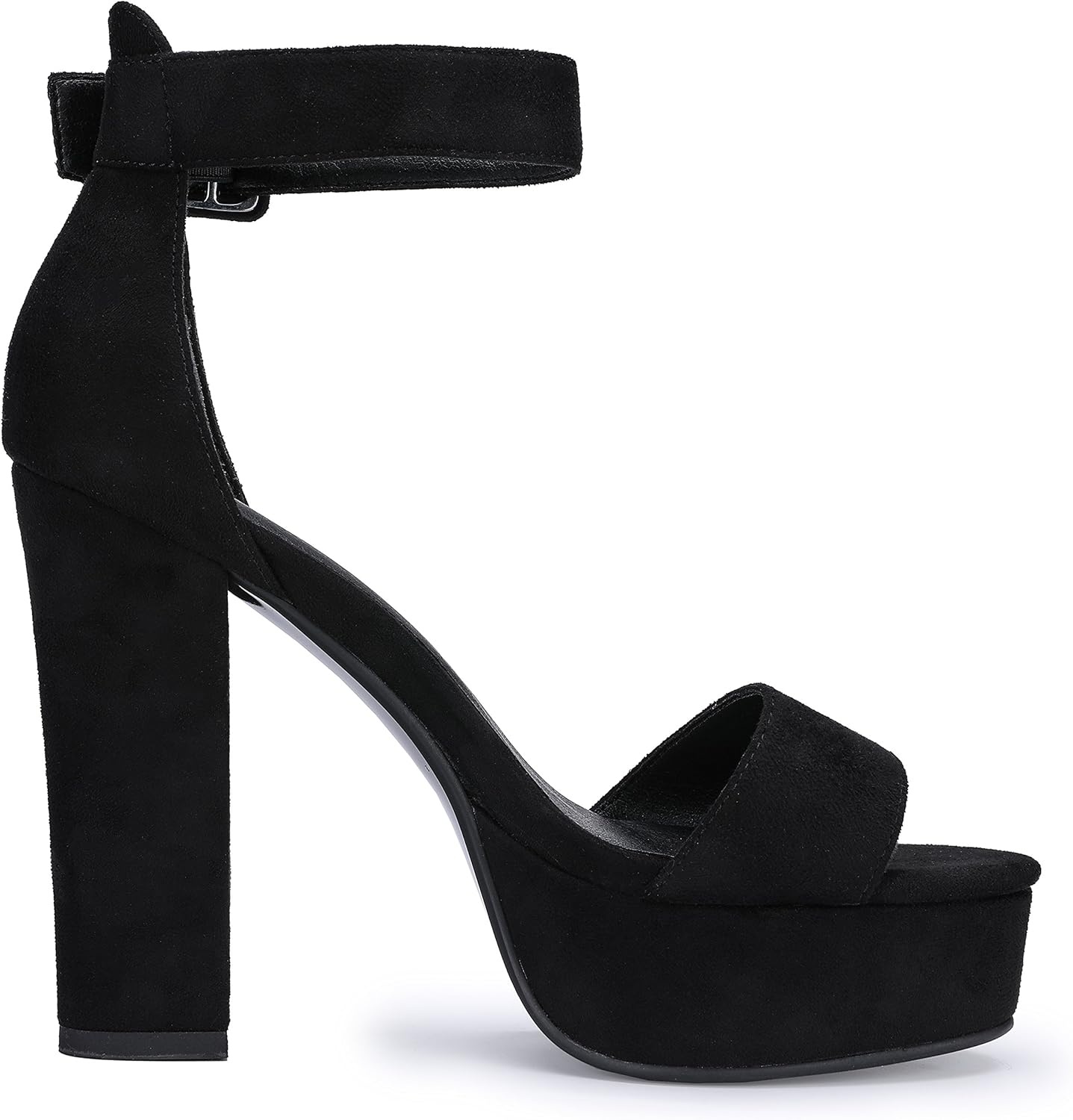 image:imageIDIFU IN5 Sabrina Platform Block Chunky High Heels Ankle Strap Heeled Sandals Sexy Wedding Party Dress Shoes for Women Open Toe HeelsBlack Suede