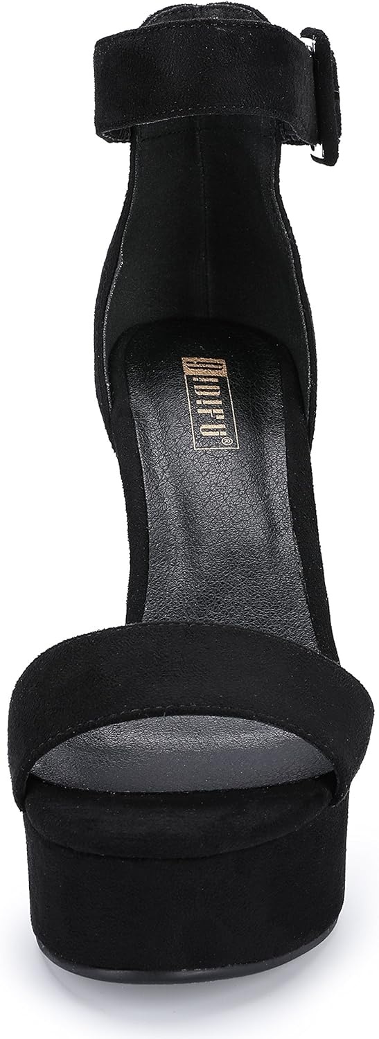 image:imageIDIFU IN5 Sabrina Platform Block Chunky High Heels Ankle Strap Heeled Sandals Sexy Wedding Party Dress Shoes for Women Open Toe HeelsBlack Suede