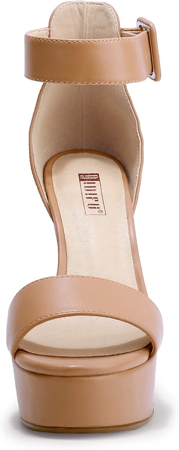 image:imageIDIFU IN5 Sabrina Platform Block Chunky High Heels Ankle Strap Heeled Sandals Sexy Wedding Party Dress Shoes for Women Open Toe HeelsNude Pu