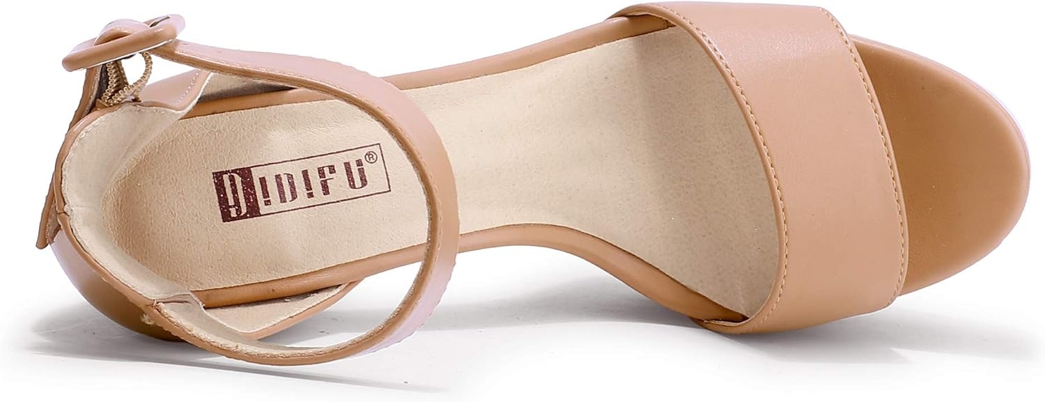 image:imageIDIFU IN5 Sabrina Platform Block Chunky High Heels Ankle Strap Heeled Sandals Sexy Wedding Party Dress Shoes for Women Open Toe HeelsNude Pu