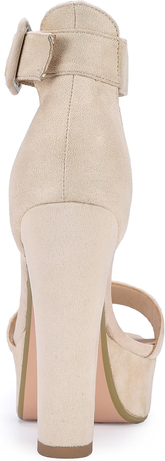 image:imageIDIFU IN5 Sabrina Platform Block Chunky High Heels Ankle Strap Heeled Sandals Sexy Wedding Party Dress Shoes for Women Open Toe HeelsNude Suede