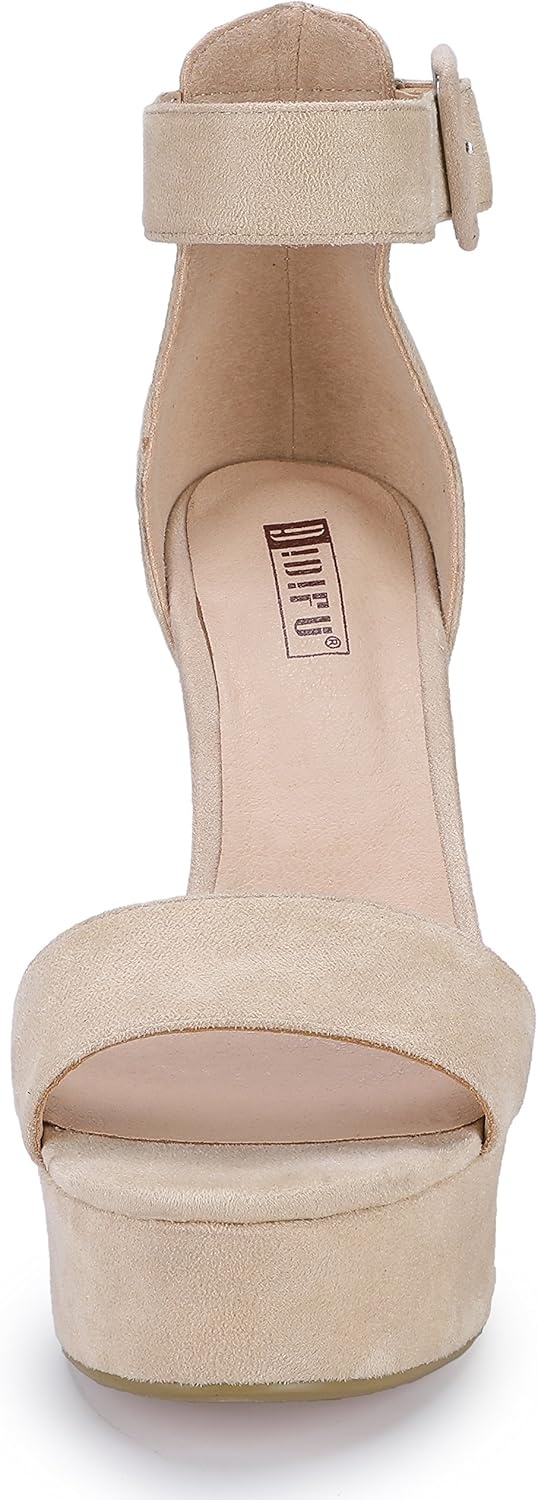 image:imageIDIFU IN5 Sabrina Platform Block Chunky High Heels Ankle Strap Heeled Sandals Sexy Wedding Party Dress Shoes for Women Open Toe HeelsNude Suede
