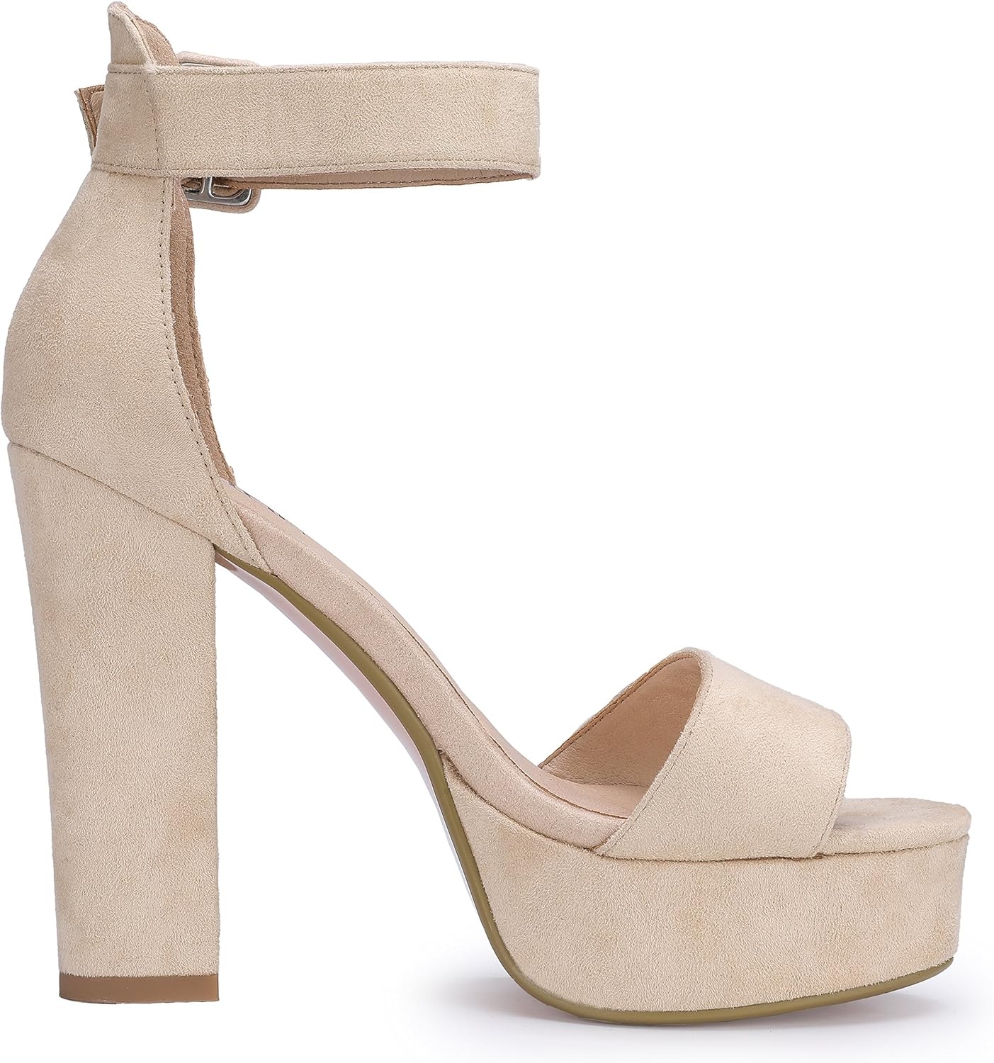 image:imageIDIFU IN5 Sabrina Platform Block Chunky High Heels Ankle Strap Heeled Sandals Sexy Wedding Party Dress Shoes for Women Open Toe HeelsNude Suede