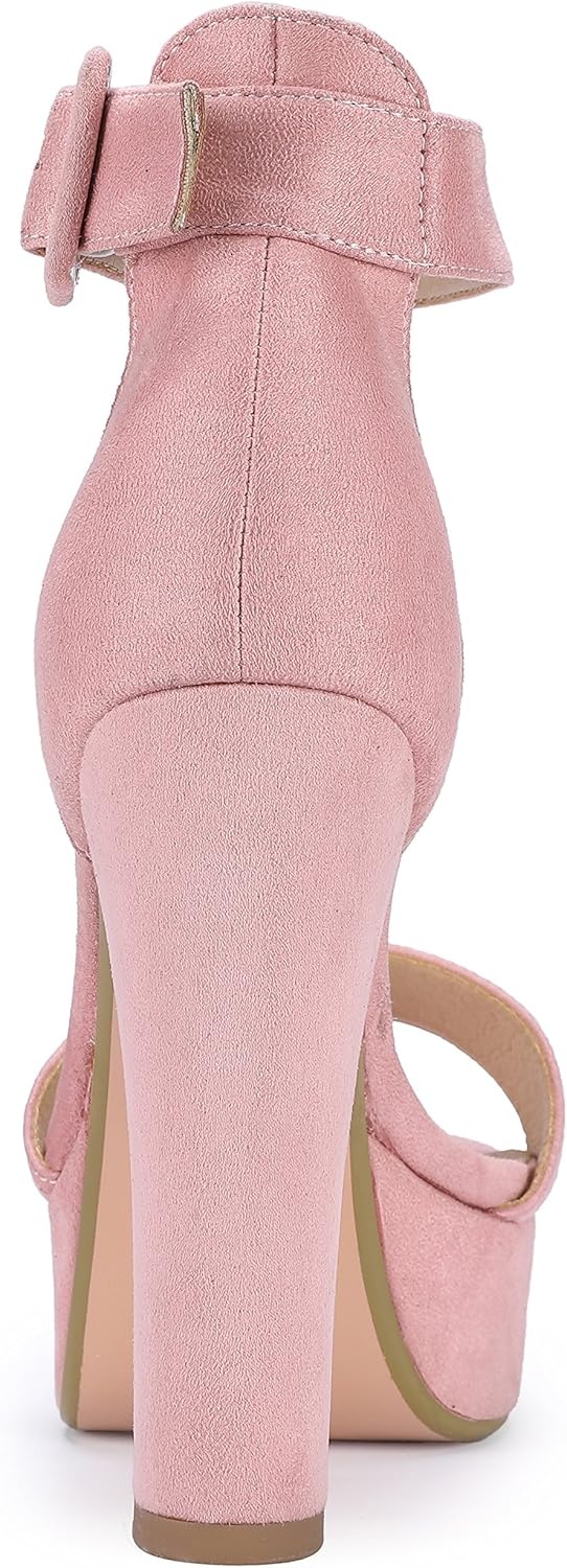 image:imageIDIFU IN5 Sabrina Platform Block Chunky High Heels Ankle Strap Heeled Sandals Sexy Wedding Party Dress Shoes for Women Open Toe HeelsPink Suede