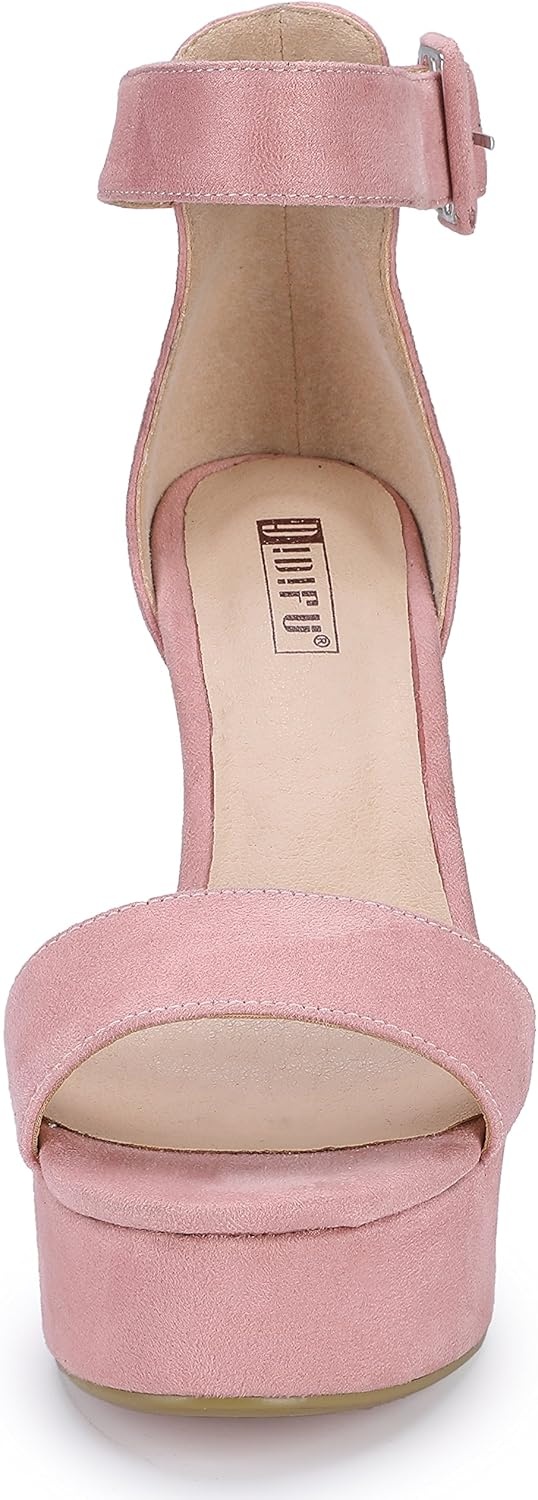 image:imageIDIFU IN5 Sabrina Platform Block Chunky High Heels Ankle Strap Heeled Sandals Sexy Wedding Party Dress Shoes for Women Open Toe HeelsPink Suede