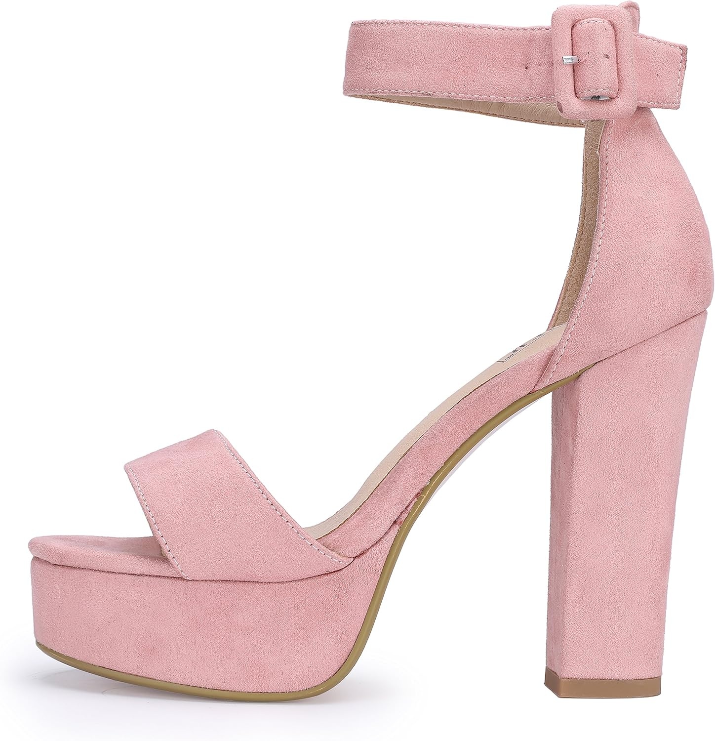 image:imageIDIFU IN5 Sabrina Platform Block Chunky High Heels Ankle Strap Heeled Sandals Sexy Wedding Party Dress Shoes for Women Open Toe HeelsPink Suede