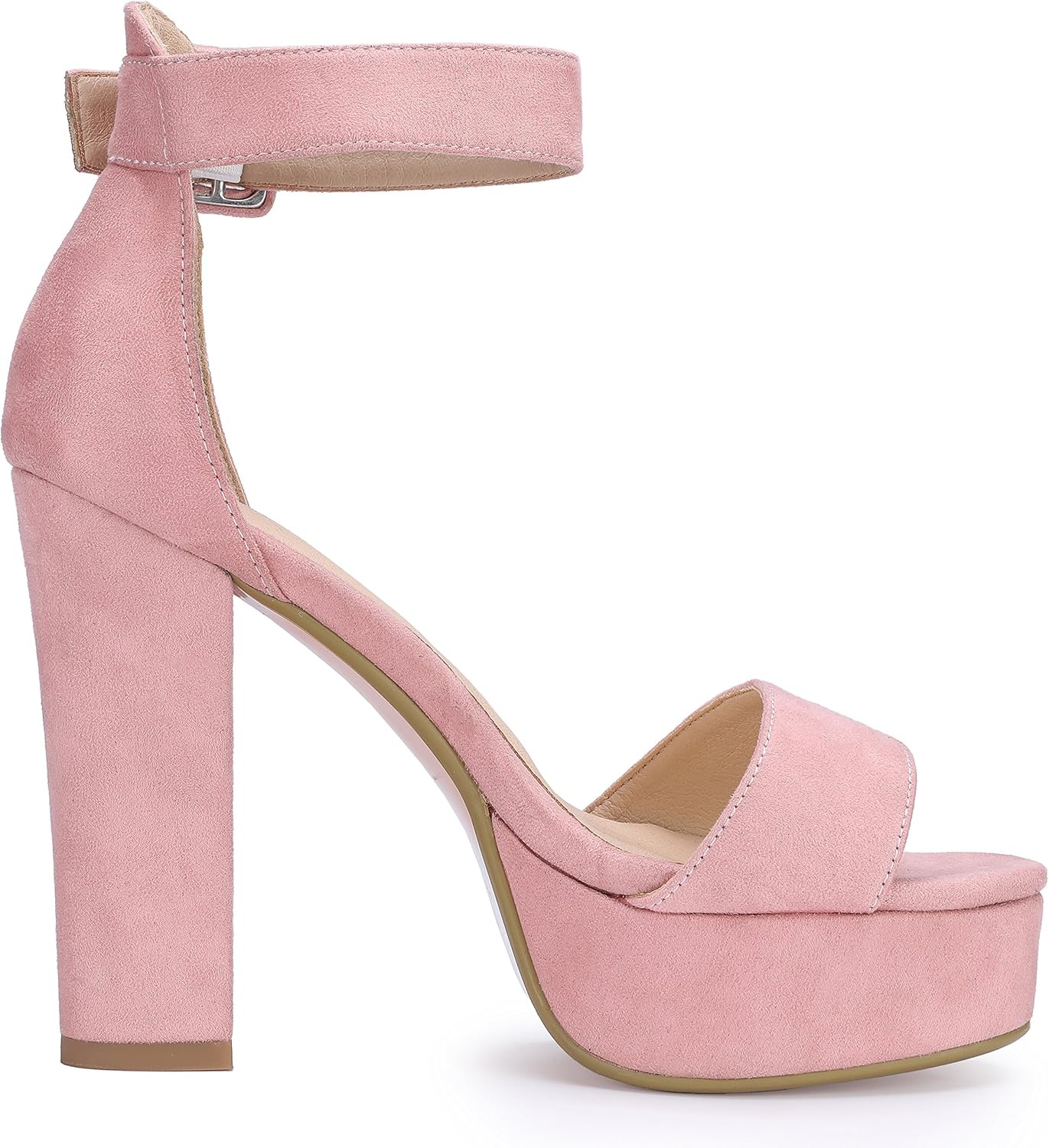 image:imageIDIFU IN5 Sabrina Platform Block Chunky High Heels Ankle Strap Heeled Sandals Sexy Wedding Party Dress Shoes for Women Open Toe HeelsPink Suede