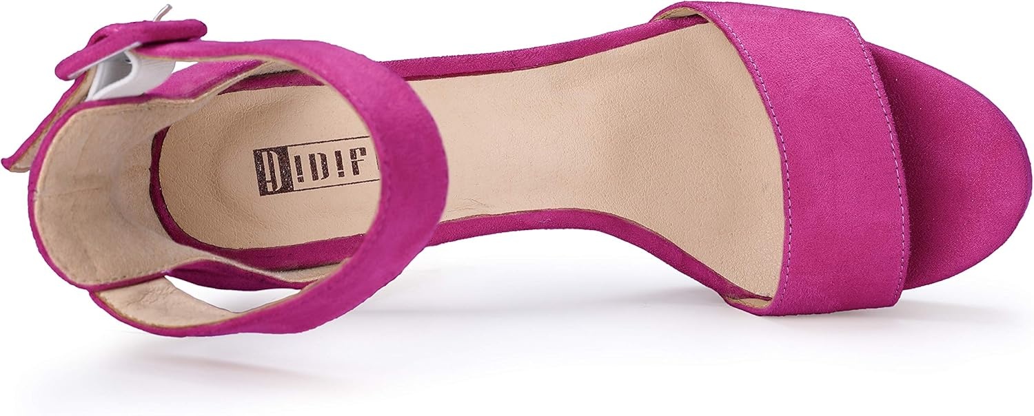 image:imageIDIFU IN5 Sabrina Platform Block Chunky High Heels Ankle Strap Heeled Sandals Sexy Wedding Party Dress Shoes for Women Open Toe HeelsRose Red Suede