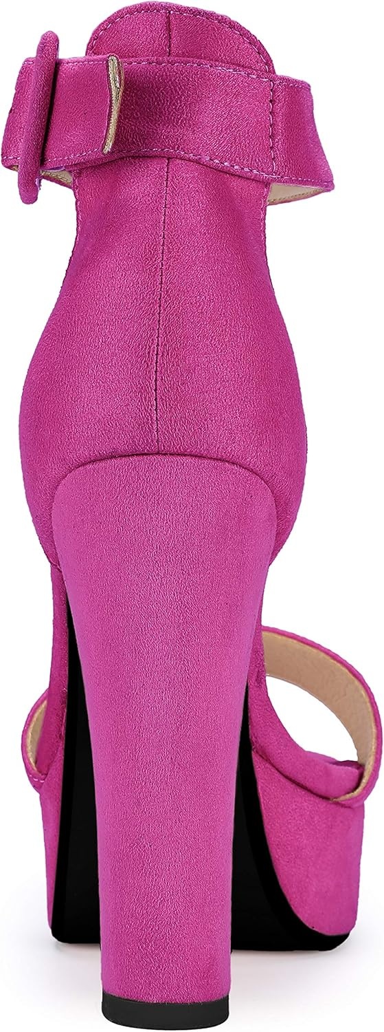 image:imageIDIFU IN5 Sabrina Platform Block Chunky High Heels Ankle Strap Heeled Sandals Sexy Wedding Party Dress Shoes for Women Open Toe HeelsRose Red Suede