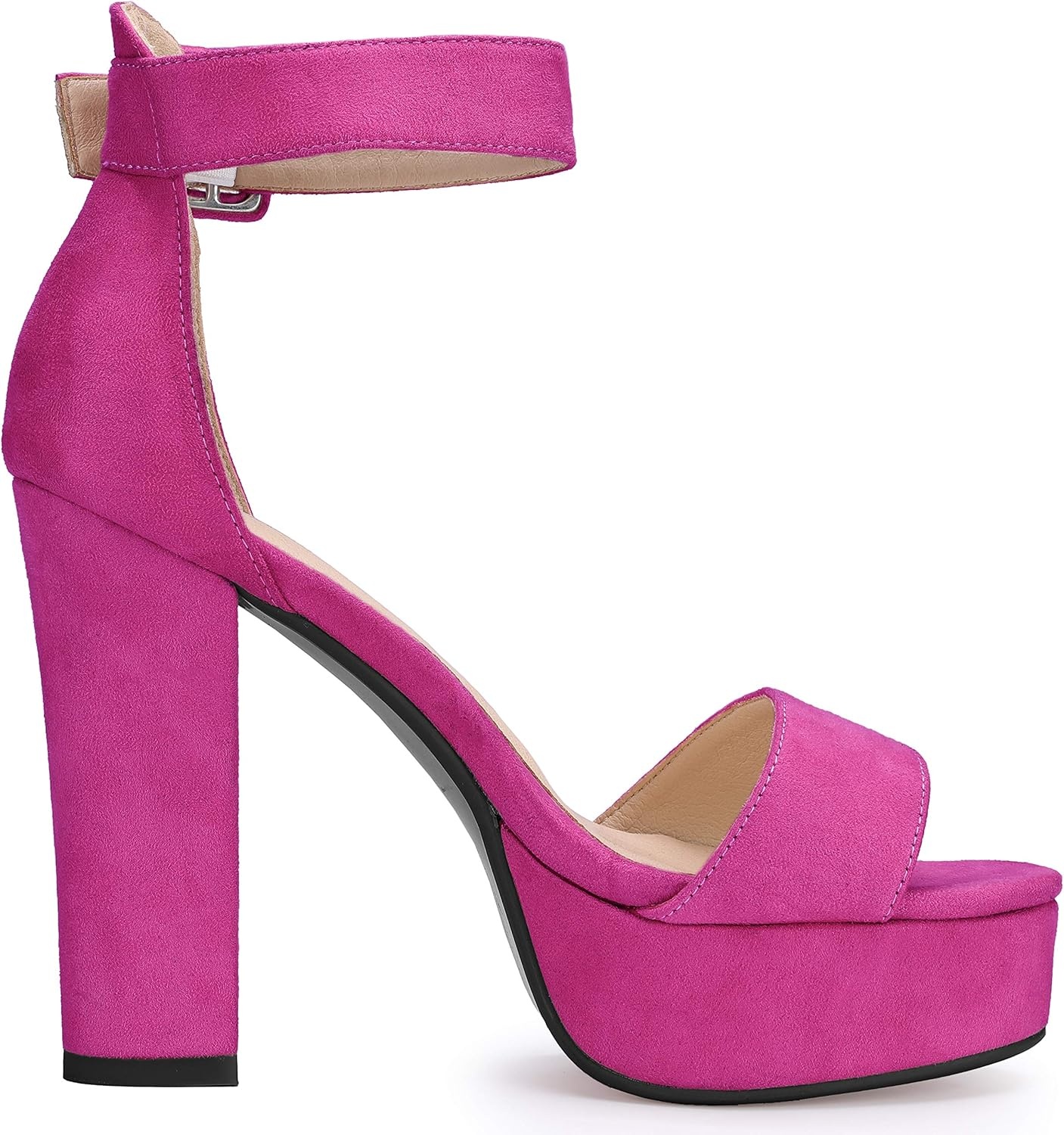 image:imageIDIFU IN5 Sabrina Platform Block Chunky High Heels Ankle Strap Heeled Sandals Sexy Wedding Party Dress Shoes for Women Open Toe HeelsRose Red Suede
