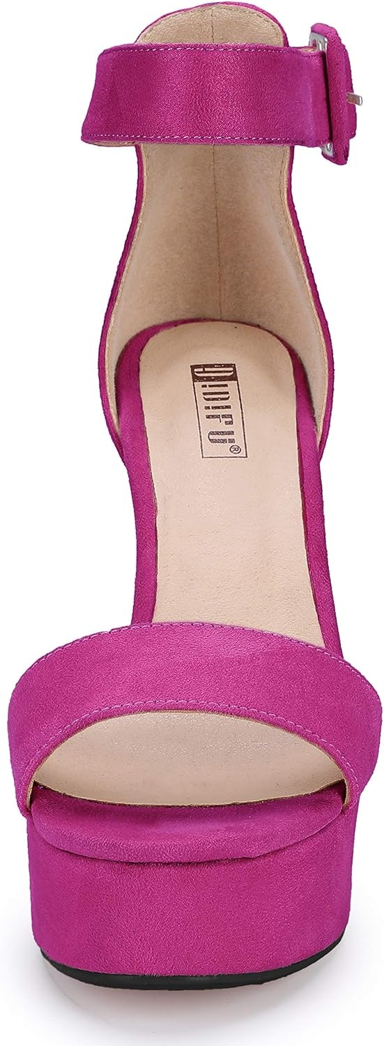 image:imageIDIFU IN5 Sabrina Platform Block Chunky High Heels Ankle Strap Heeled Sandals Sexy Wedding Party Dress Shoes for Women Open Toe HeelsRose Red Suede
