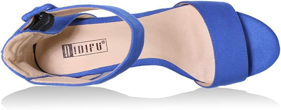 image:imageIDIFU IN5 Sabrina Platform Block Chunky High Heels Ankle Strap Heeled Sandals Sexy Wedding Party Dress Shoes for Women Open Toe HeelsRoyal Blue Suede