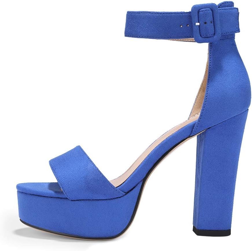 image:imageIDIFU IN5 Sabrina Platform Block Chunky High Heels Ankle Strap Heeled Sandals Sexy Wedding Party Dress Shoes for Women Open Toe HeelsRoyal Blue Suede
