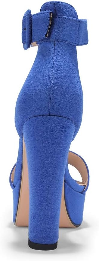 image:imageIDIFU IN5 Sabrina Platform Block Chunky High Heels Ankle Strap Heeled Sandals Sexy Wedding Party Dress Shoes for Women Open Toe HeelsRoyal Blue Suede