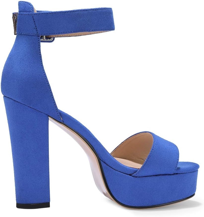 image:imageIDIFU IN5 Sabrina Platform Block Chunky High Heels Ankle Strap Heeled Sandals Sexy Wedding Party Dress Shoes for Women Open Toe HeelsRoyal Blue Suede