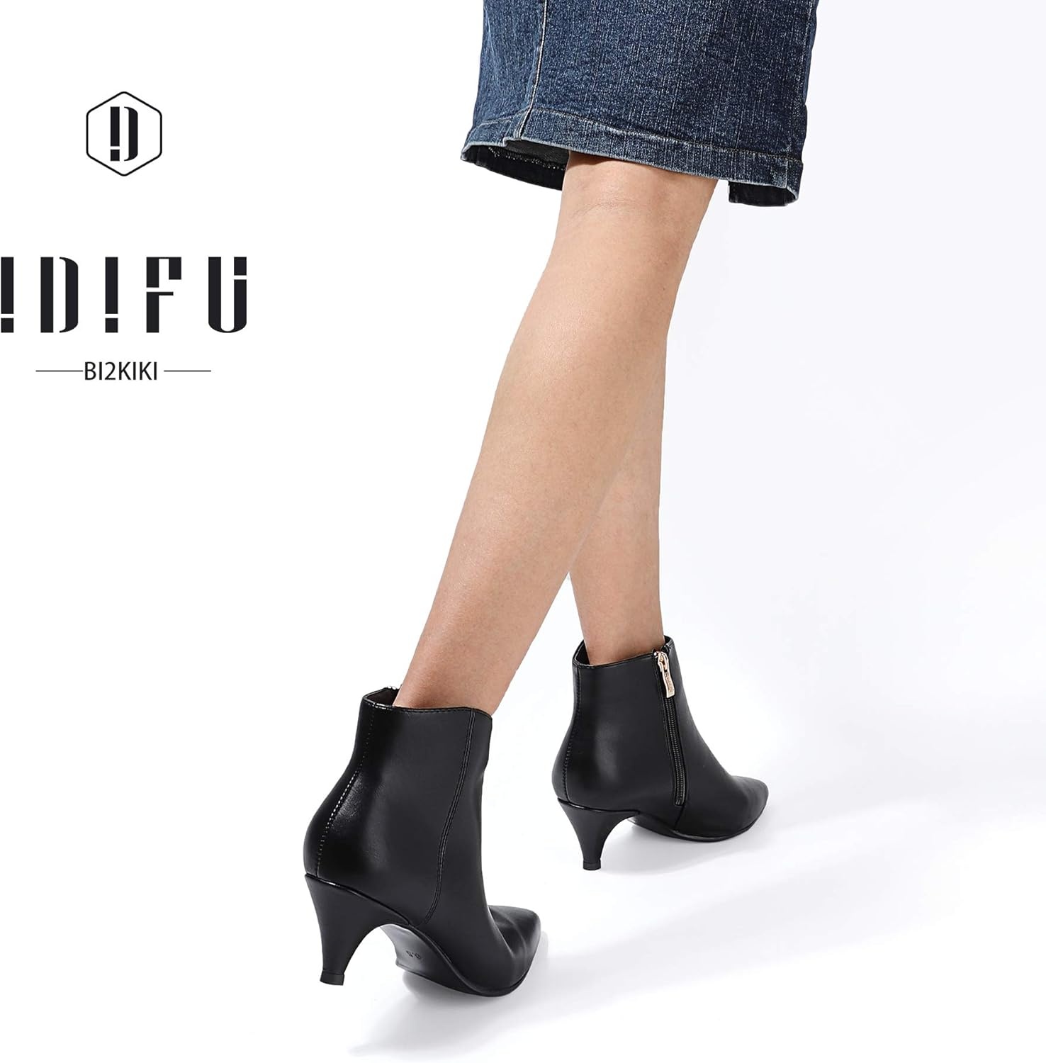 image:imageIDIFU Women Booties Low Kitten Heel Ankle Boots Pointed Toe Short Boots Dress Sexy ShoesBlack Pu