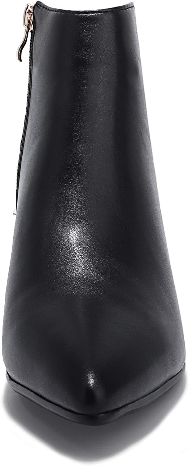 image:imageIDIFU Women Booties Low Kitten Heel Ankle Boots Pointed Toe Short Boots Dress Sexy ShoesBlack Pu