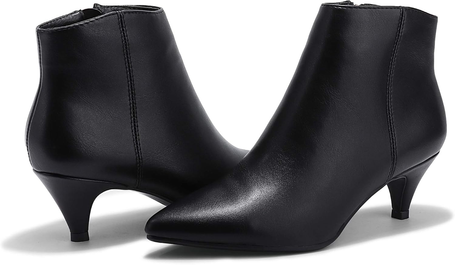 image:imageIDIFU Women Booties Low Kitten Heel Ankle Boots Pointed Toe Short Boots Dress Sexy ShoesBlack Pu