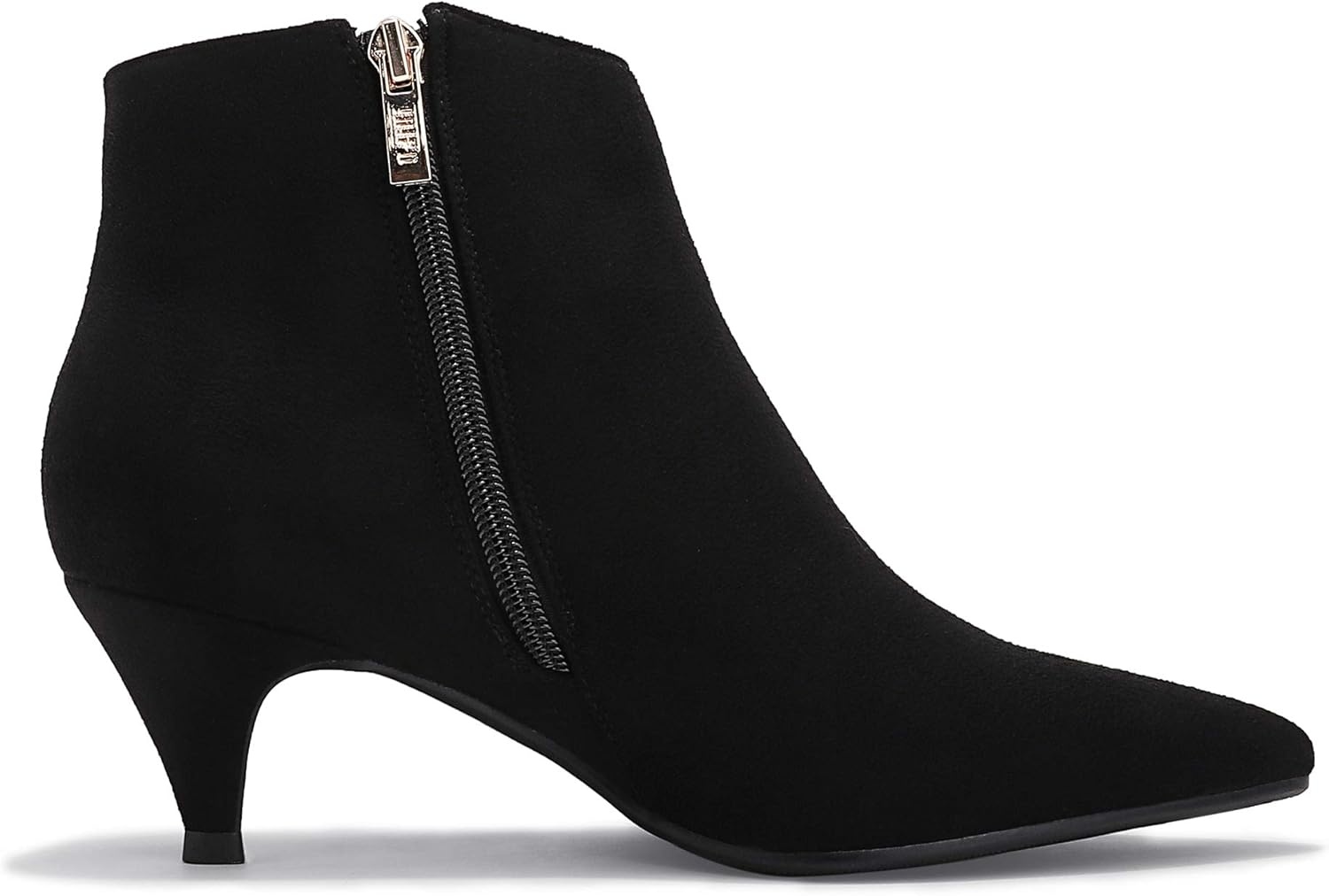 image:imageIDIFU Women Booties Low Kitten Heel Ankle Boots Pointed Toe Short Boots Dress Sexy ShoesBlack Suede