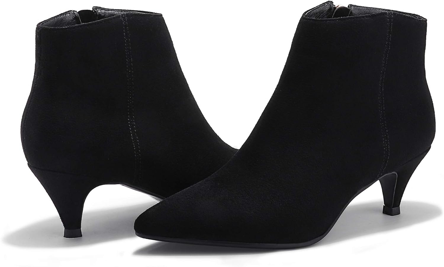 image:imageIDIFU Women Booties Low Kitten Heel Ankle Boots Pointed Toe Short Boots Dress Sexy ShoesBlack Suede