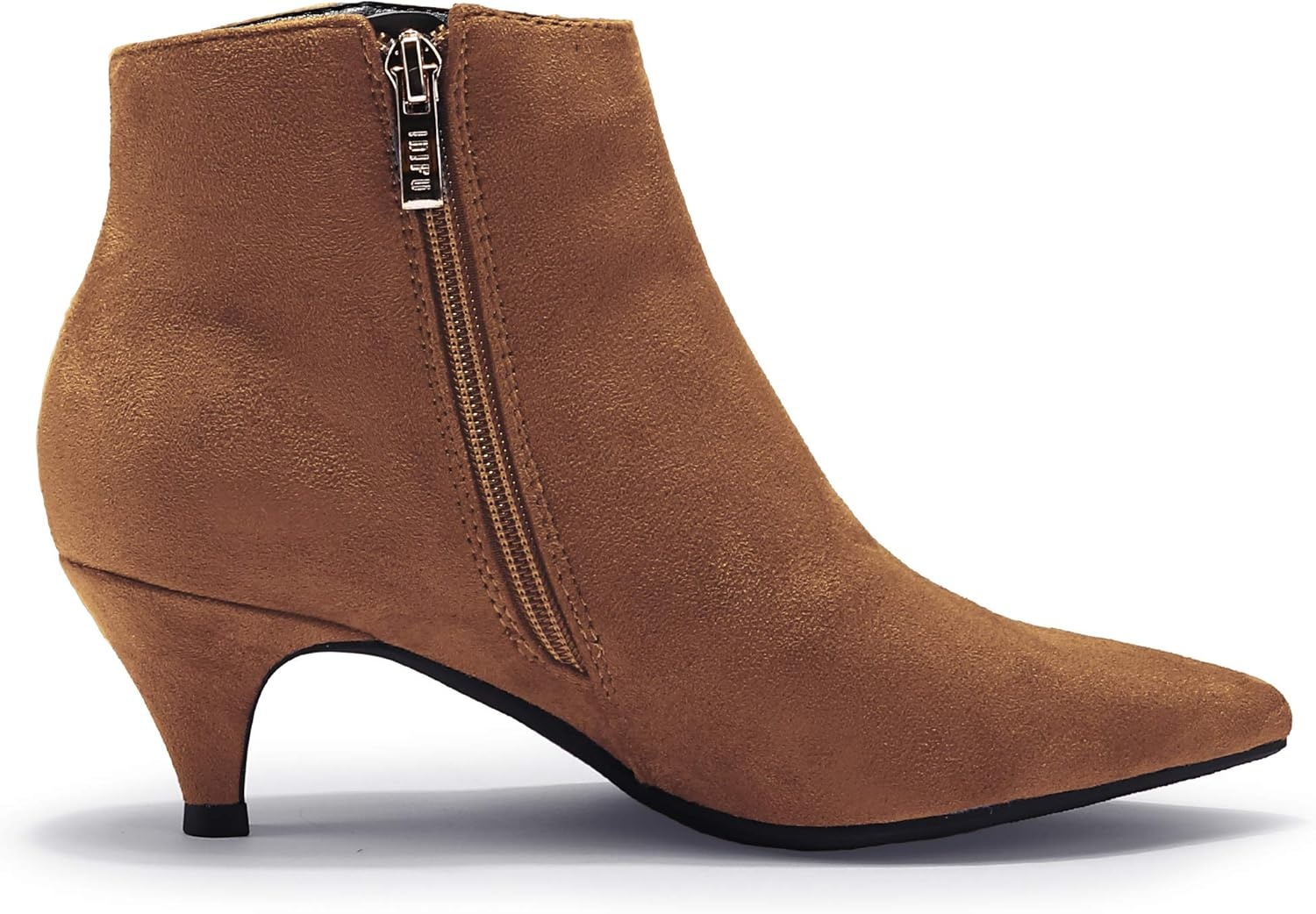image:imageIDIFU Women Booties Low Kitten Heel Ankle Boots Pointed Toe Short Boots Dress Sexy ShoesBrown Suede
