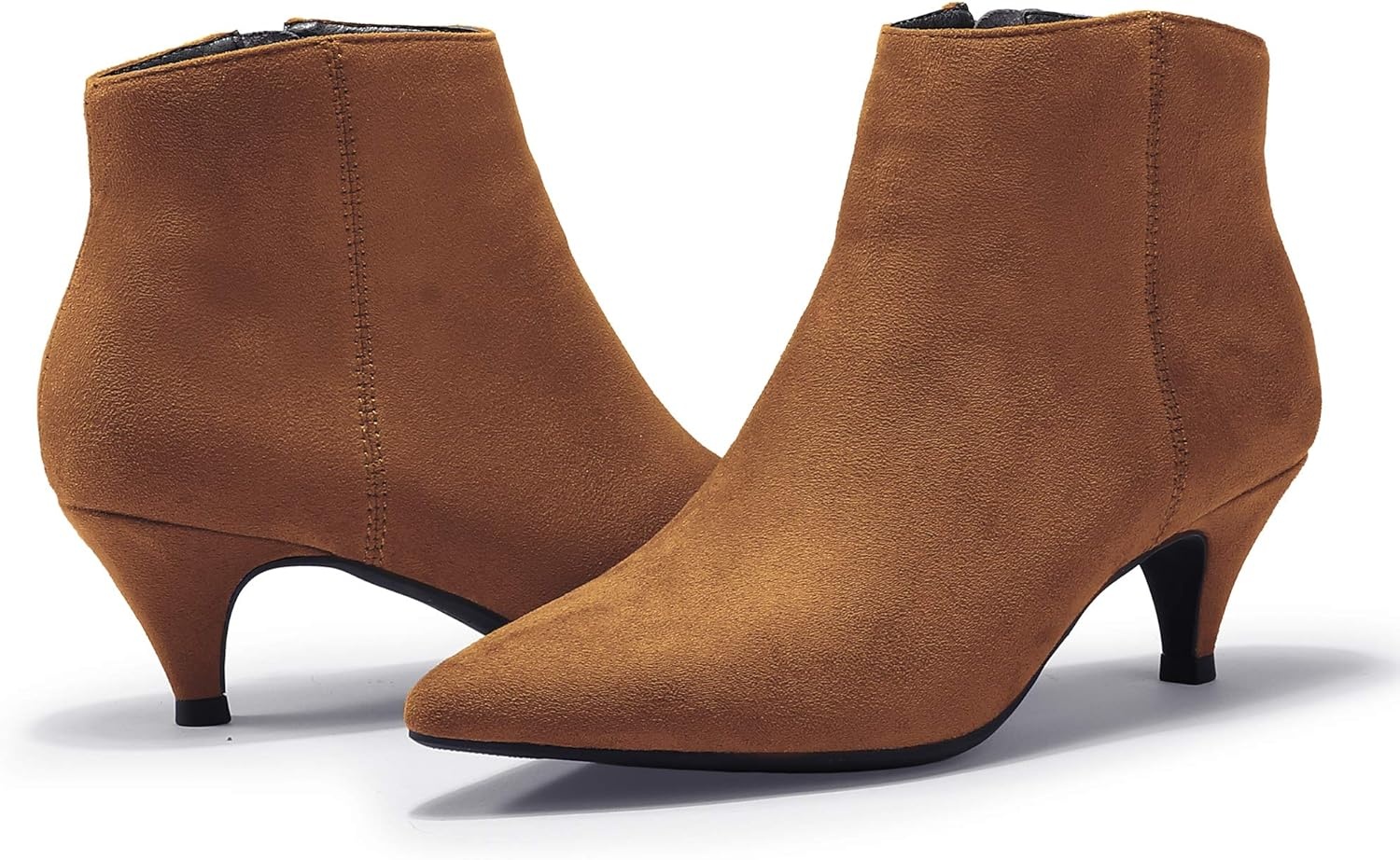 image:imageIDIFU Women Booties Low Kitten Heel Ankle Boots Pointed Toe Short Boots Dress Sexy ShoesBrown Suede