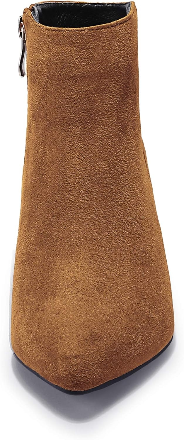 image:imageIDIFU Women Booties Low Kitten Heel Ankle Boots Pointed Toe Short Boots Dress Sexy ShoesBrown Suede