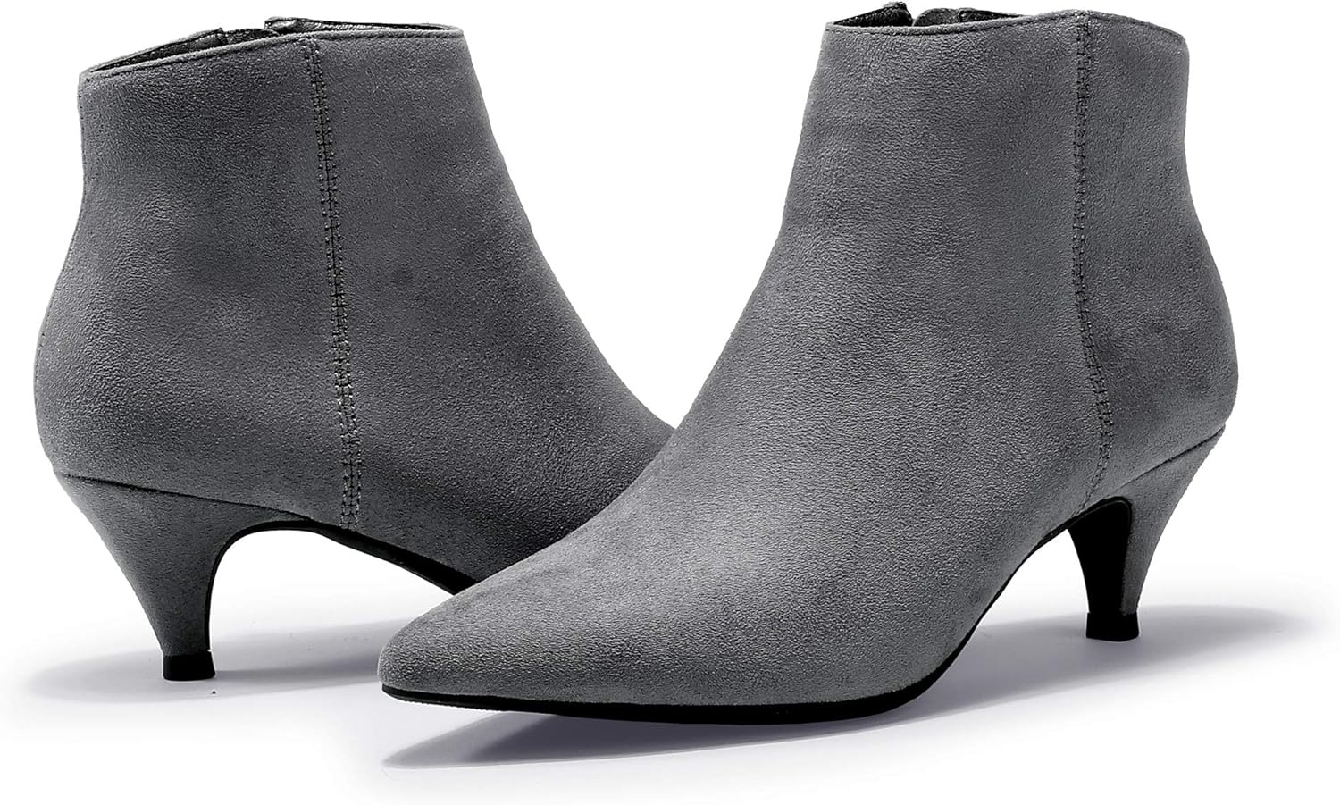image:imageIDIFU Women Booties Low Kitten Heel Ankle Boots Pointed Toe Short Boots Dress Sexy ShoesGray Suede