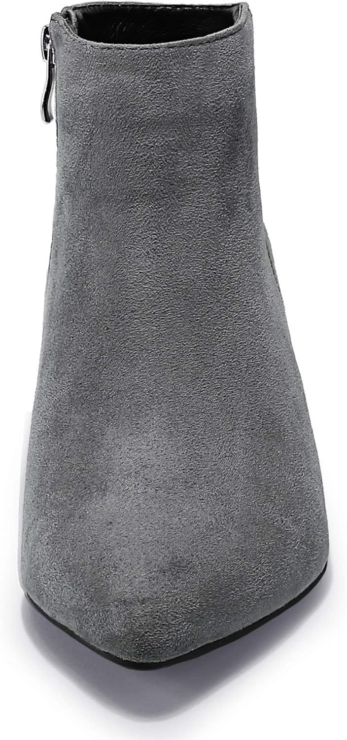 image:imageIDIFU Women Booties Low Kitten Heel Ankle Boots Pointed Toe Short Boots Dress Sexy ShoesGray Suede
