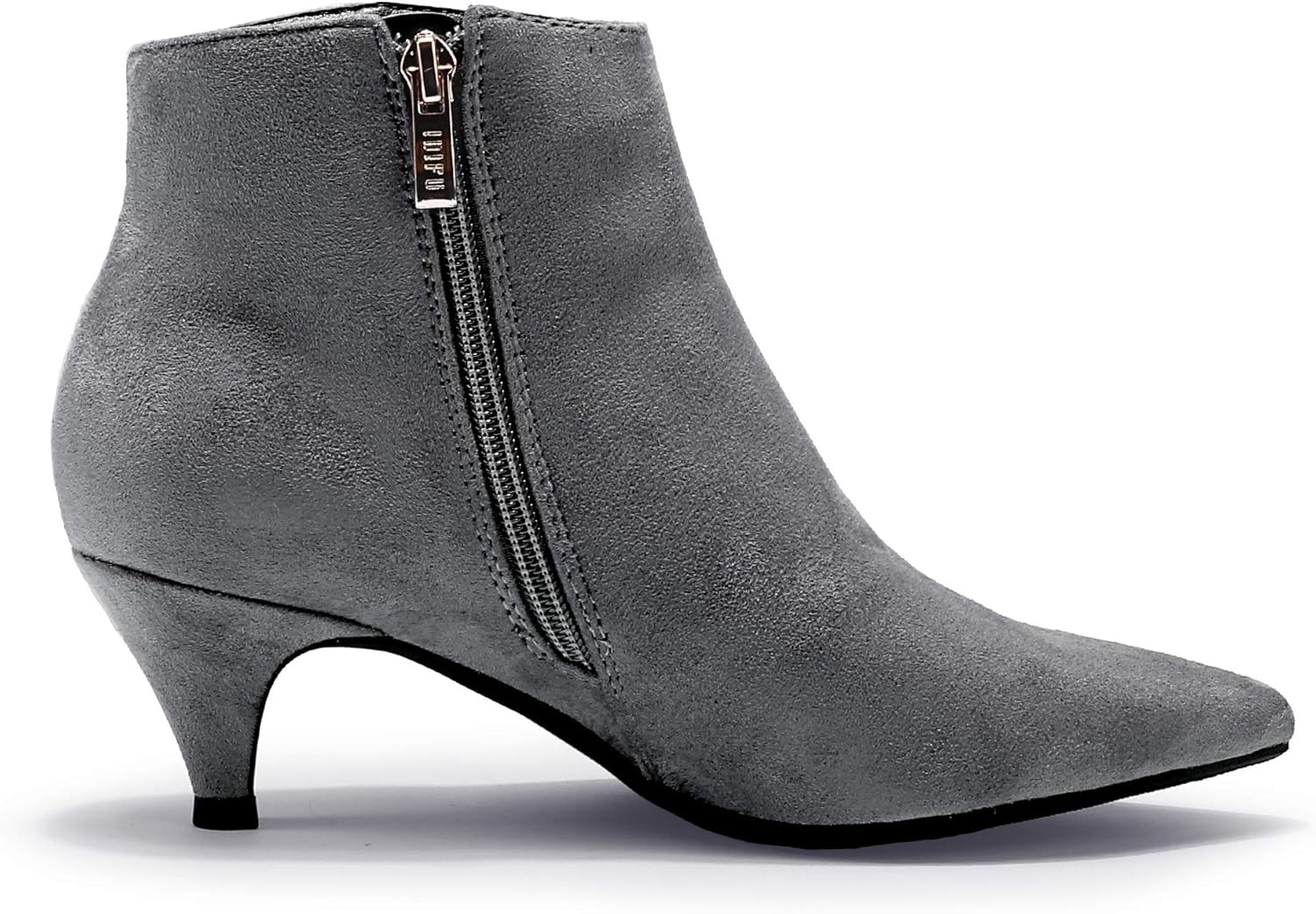 image:imageIDIFU Women Booties Low Kitten Heel Ankle Boots Pointed Toe Short Boots Dress Sexy ShoesGray Suede