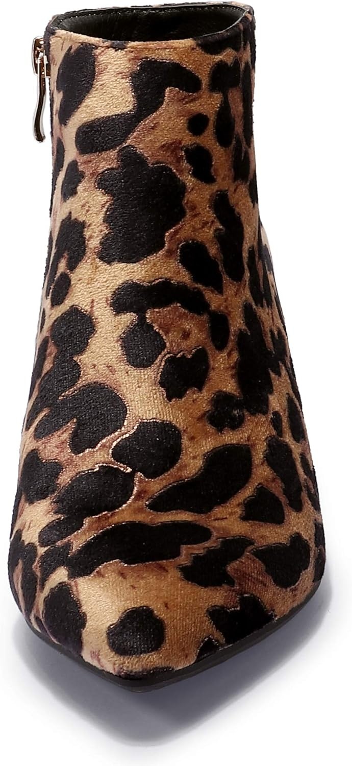 image:imageIDIFU Women Booties Low Kitten Heel Ankle Boots Pointed Toe Short Boots Dress Sexy ShoesLeopard Suede