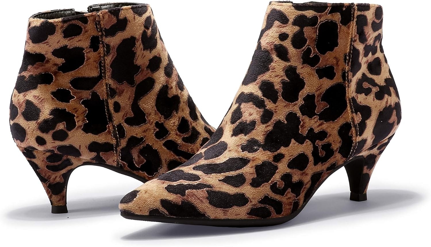 image:imageIDIFU Women Booties Low Kitten Heel Ankle Boots Pointed Toe Short Boots Dress Sexy ShoesLeopard Suede