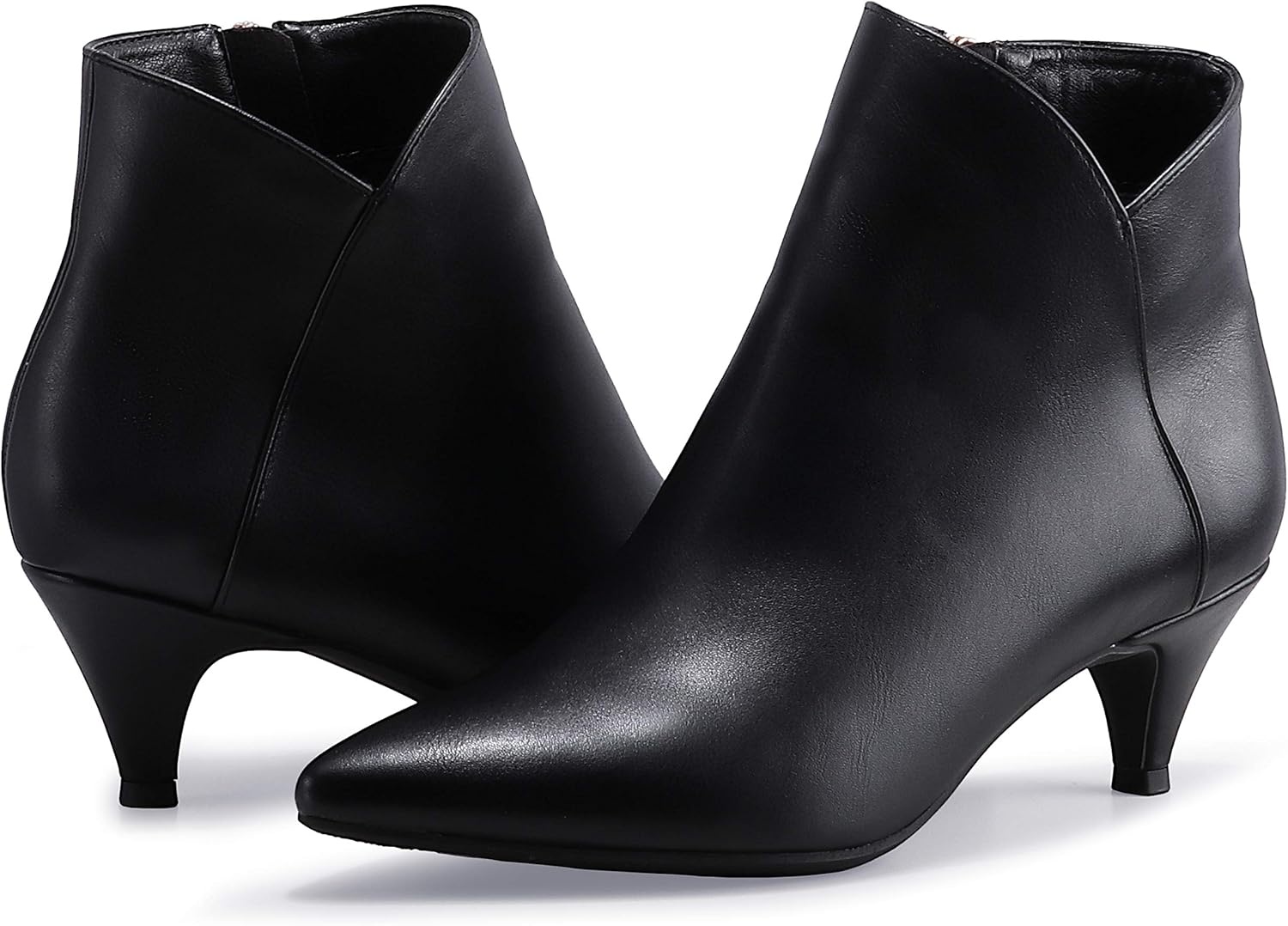 image:imageIDIFU Women Booties Low Kitten Heel Ankle Boots Pointed Toe Short Boots Dress Sexy ShoesV Black Pu