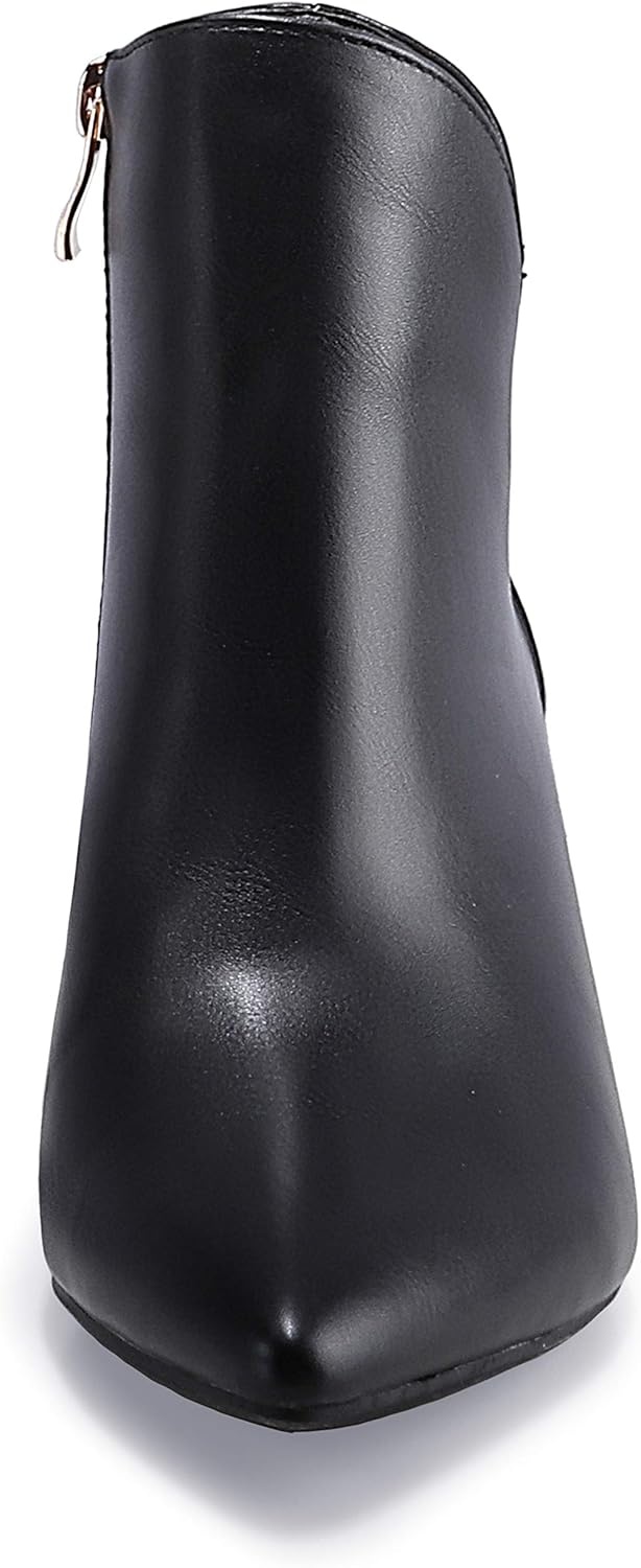 image:imageIDIFU Women Booties Low Kitten Heel Ankle Boots Pointed Toe Short Boots Dress Sexy ShoesV Black Pu