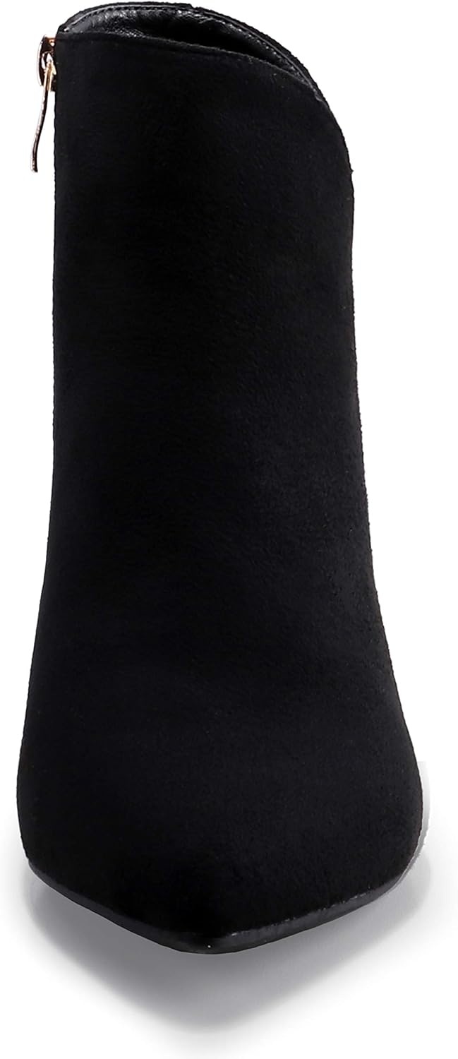 image:imageIDIFU Women Booties Low Kitten Heel Ankle Boots Pointed Toe Short Boots Dress Sexy ShoesV Black Suede