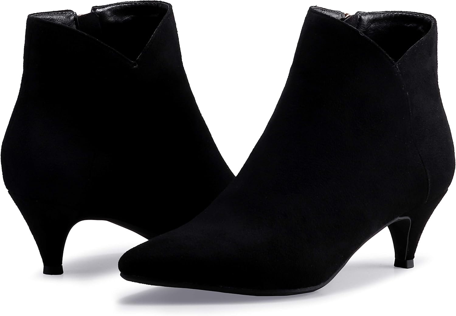 image:imageIDIFU Women Booties Low Kitten Heel Ankle Boots Pointed Toe Short Boots Dress Sexy ShoesV Black Suede