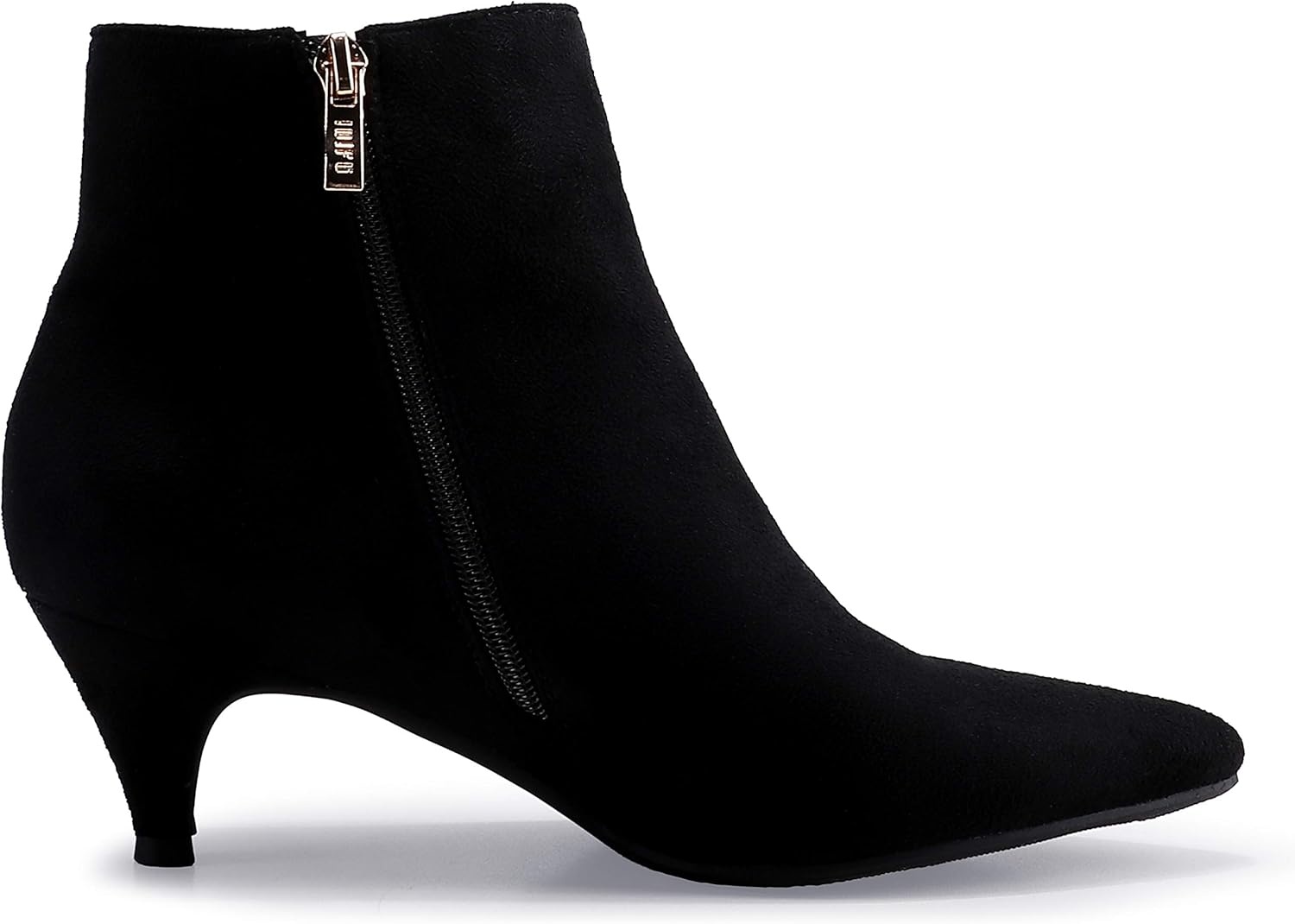 image:imageIDIFU Women Booties Low Kitten Heel Ankle Boots Pointed Toe Short Boots Dress Sexy ShoesV Black Suede