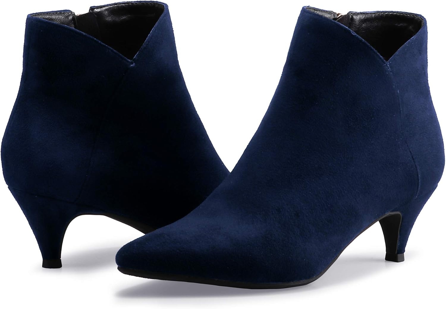 image:imageIDIFU Women Booties Low Kitten Heel Ankle Boots Pointed Toe Short Boots Dress Sexy ShoesV Blue Suede