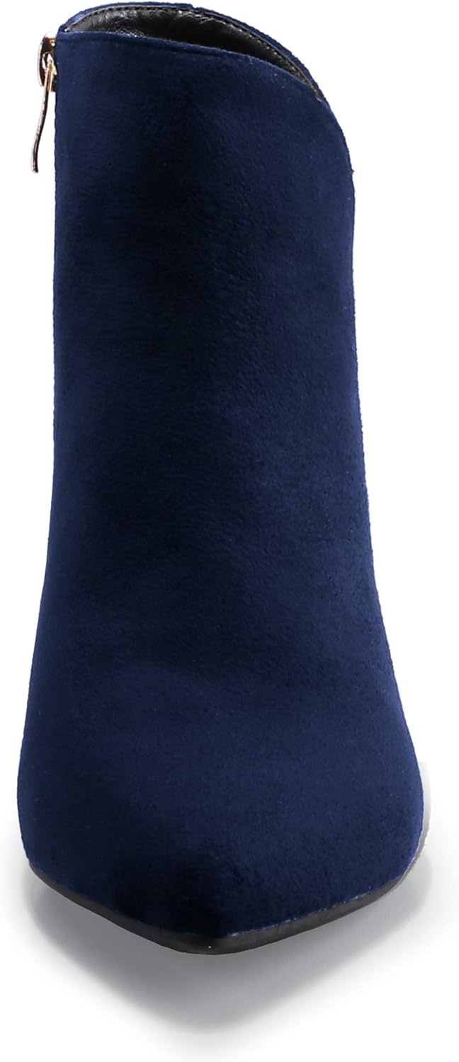 image:imageIDIFU Women Booties Low Kitten Heel Ankle Boots Pointed Toe Short Boots Dress Sexy ShoesV Blue Suede