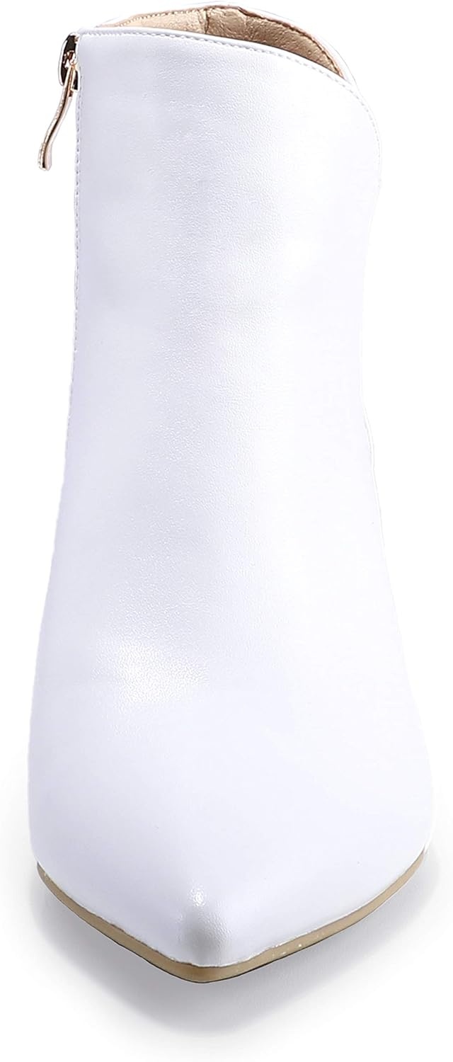 image:imageIDIFU Women Booties Low Kitten Heel Ankle Boots Pointed Toe Short Boots Dress Sexy ShoesV White Pu
