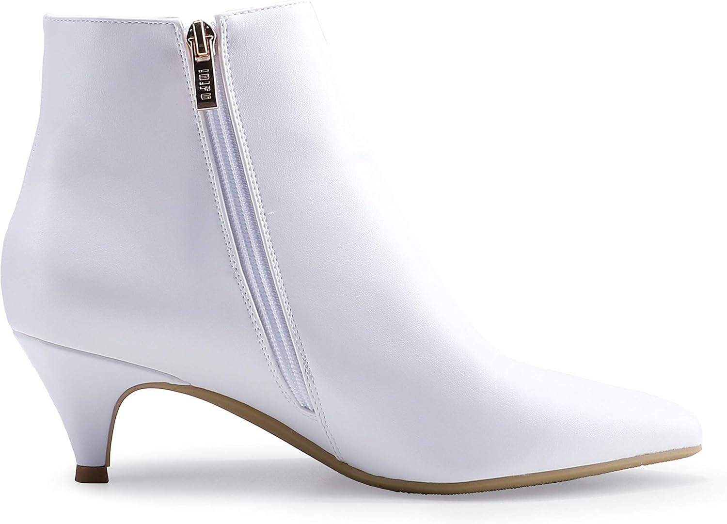 image:imageIDIFU Women Booties Low Kitten Heel Ankle Boots Pointed Toe Short Boots Dress Sexy ShoesV White Pu
