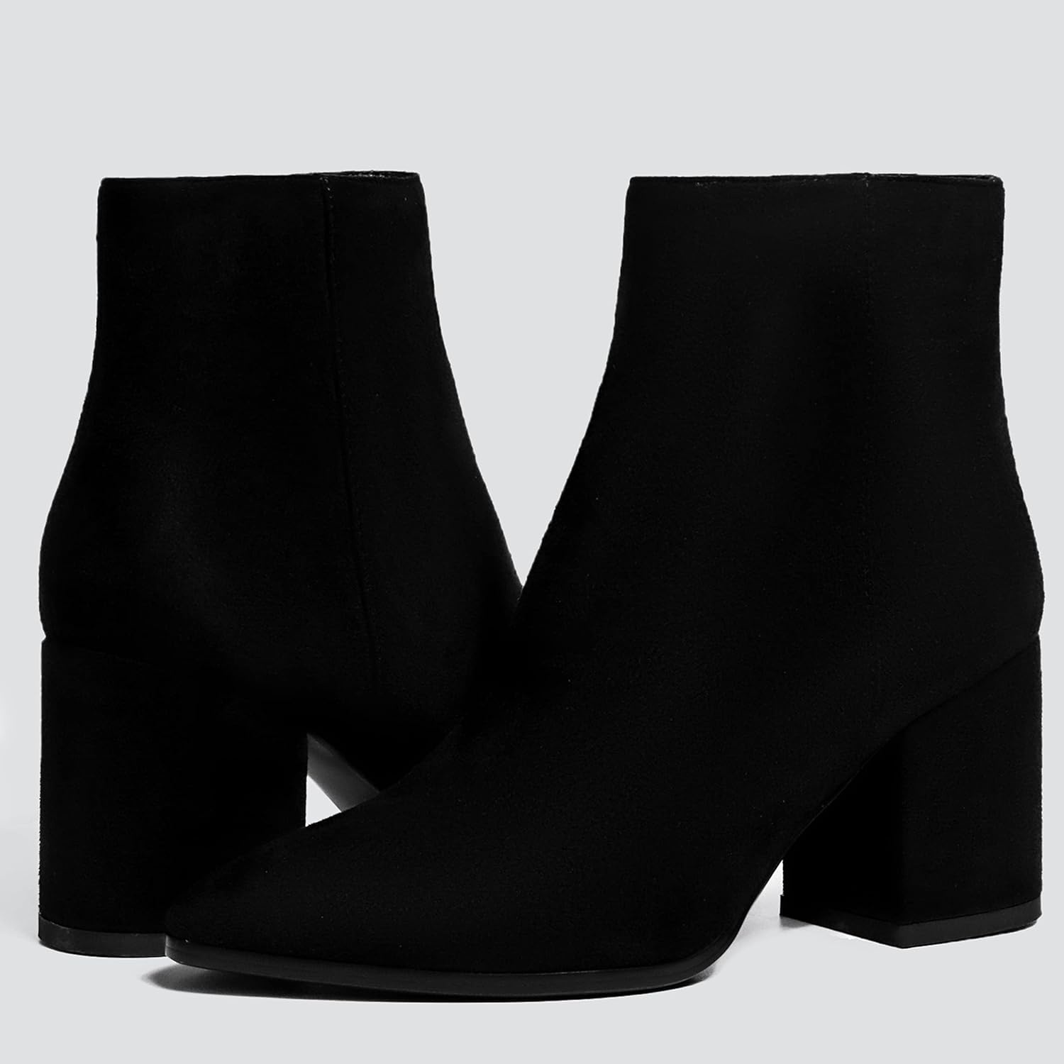 image:imageIDIFU Women Dress Ankle Boot with Low Chunky Heel Pointed Toe Side Zipper Bootie Shoe for Women Office Business Date WeddingBlack Suede