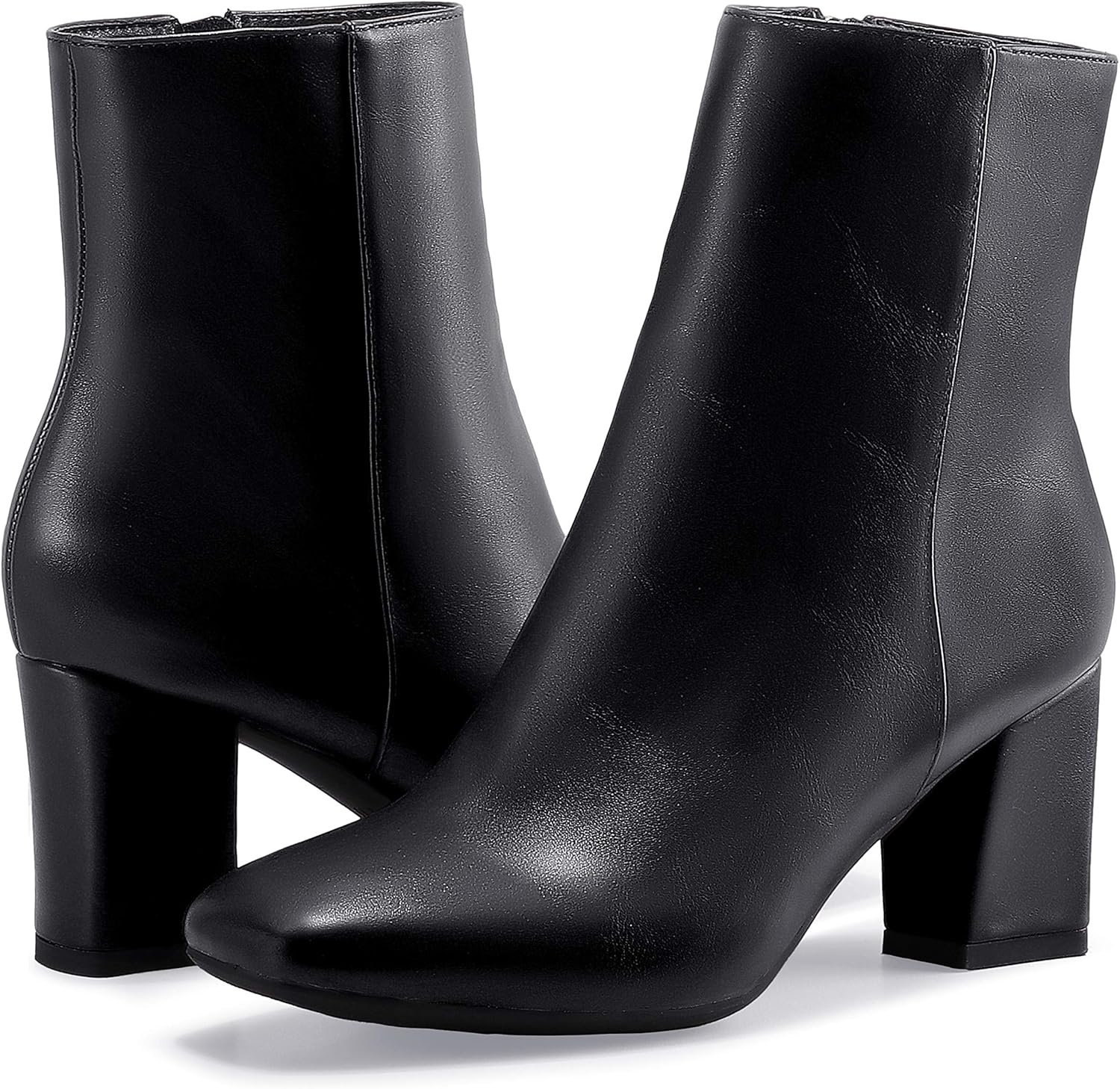 image:imageIDIFU Womens Aliza Fashion Square Toe Short Boots Side Zipper Low Block Heel Ankle BootiesBlack Pu
