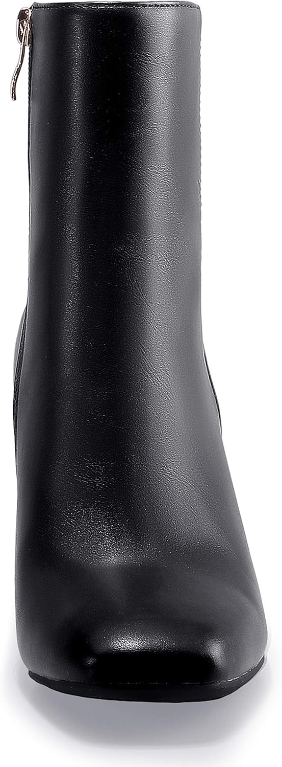 image:imageIDIFU Womens Aliza Fashion Square Toe Short Boots Side Zipper Low Block Heel Ankle BootiesBlack Pu