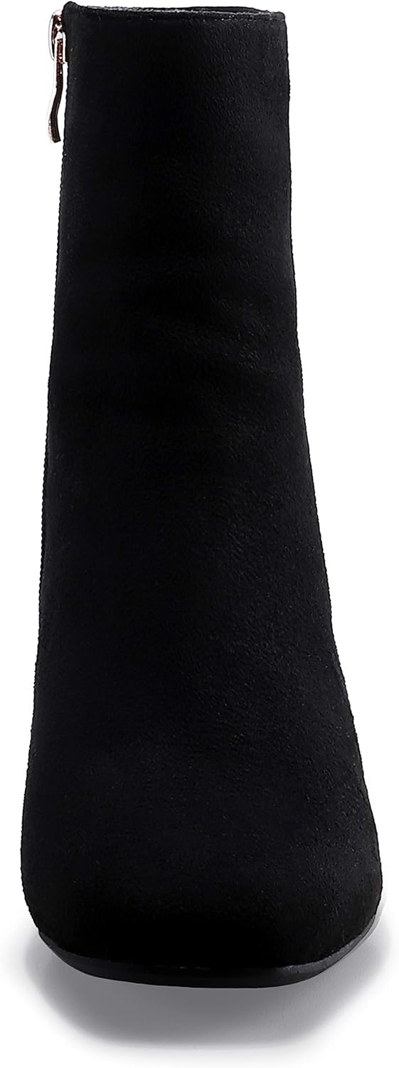 image:imageIDIFU Womens Aliza Fashion Square Toe Short Boots Side Zipper Low Block Heel Ankle BootiesBlack Suede