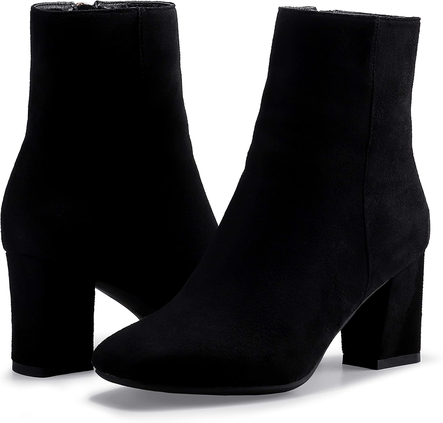 image:imageIDIFU Womens Aliza Fashion Square Toe Short Boots Side Zipper Low Block Heel Ankle BootiesBlack Suede