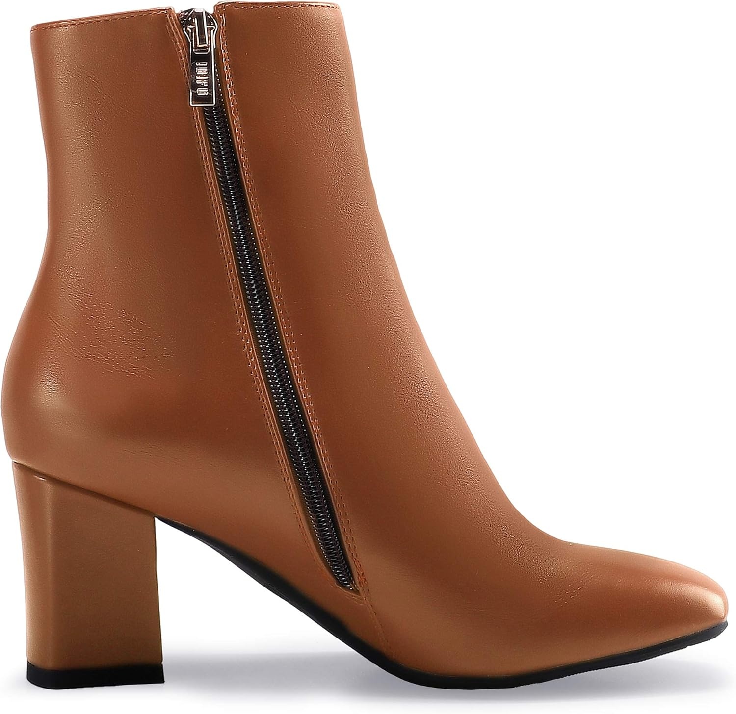 image:imageIDIFU Womens Aliza Fashion Square Toe Short Boots Side Zipper Low Block Heel Ankle BootiesBrown Pu