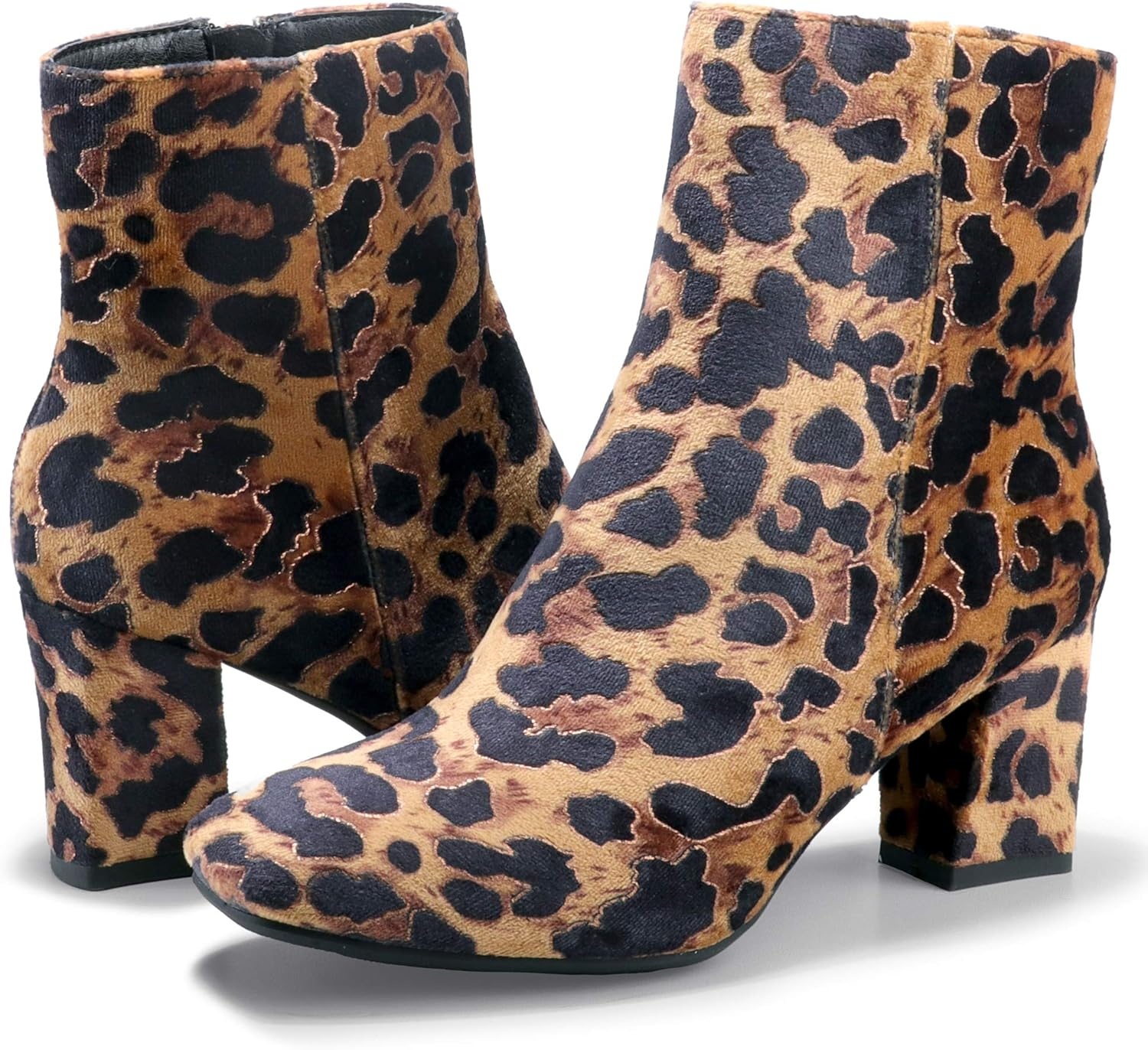 image:imageIDIFU Womens Aliza Fashion Square Toe Short Boots Side Zipper Low Block Heel Ankle BootiesLeopard Suede